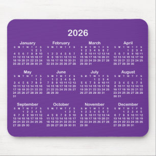 Royal Purple and White 2026 Calendar Mouse Pad