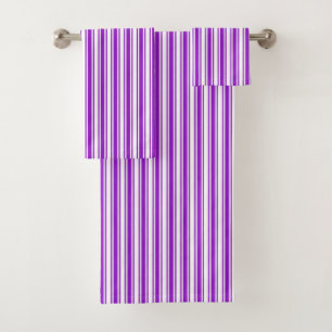 Royal purple and white candy stripes bath towel set