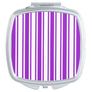 Royal purple and white candy stripes compact mirror