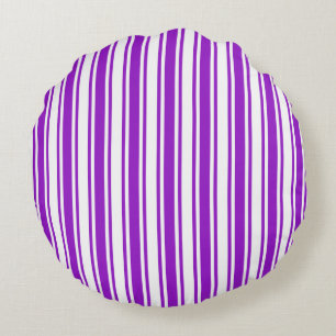 Royal purple and white candy stripes round pillow
