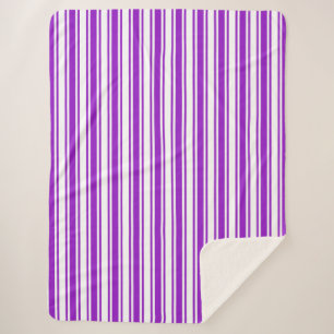 Royal purple and white candy stripes sherpa blanket