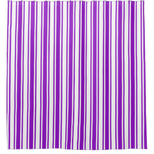 Royal purple and white candy stripes shower curtain