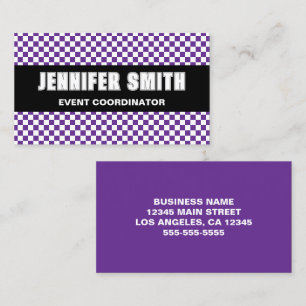 Royal Purple and White Check Bold Minimalist Business Card
