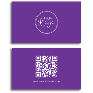 Royal Purple and White Logo Minimalist QR Code Business Card