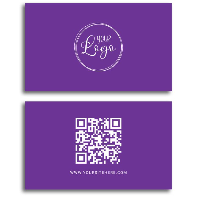 Royal Purple and White Logo Minimalist QR Code Business Card (Royal Purple and White Logo Minimalist QR Code Business Card)