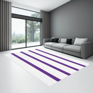 Royal Purple and White Minimal Wide Stripes Office Rug