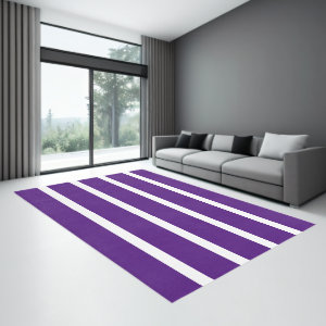 Royal Purple and White Minimal Wide Stripes Office Rug