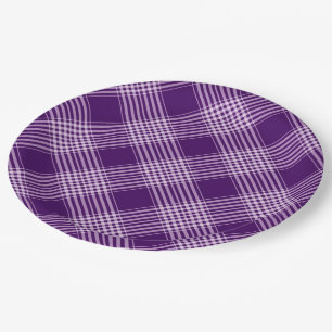 Royal Purple And White Plaid Paper Plates