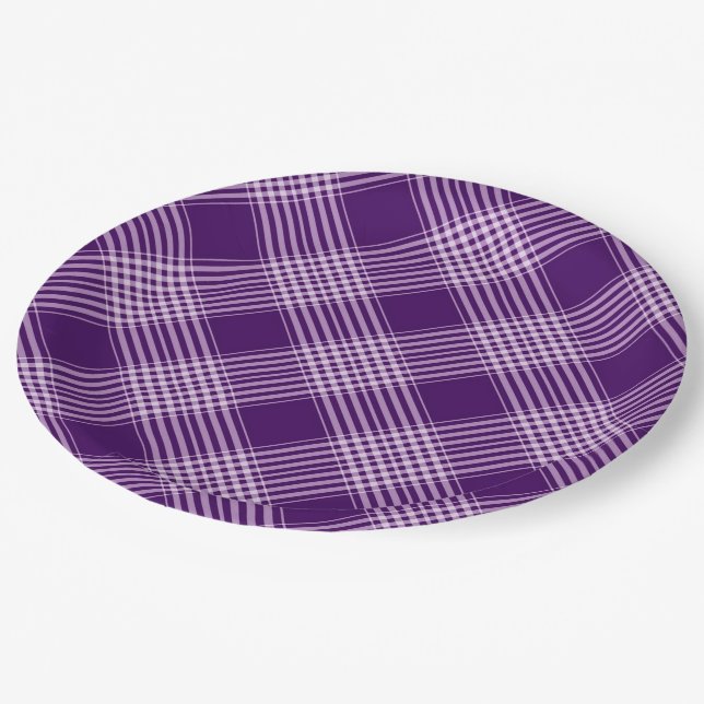 Royal Purple And White Plaid Paper Plates (Angled)