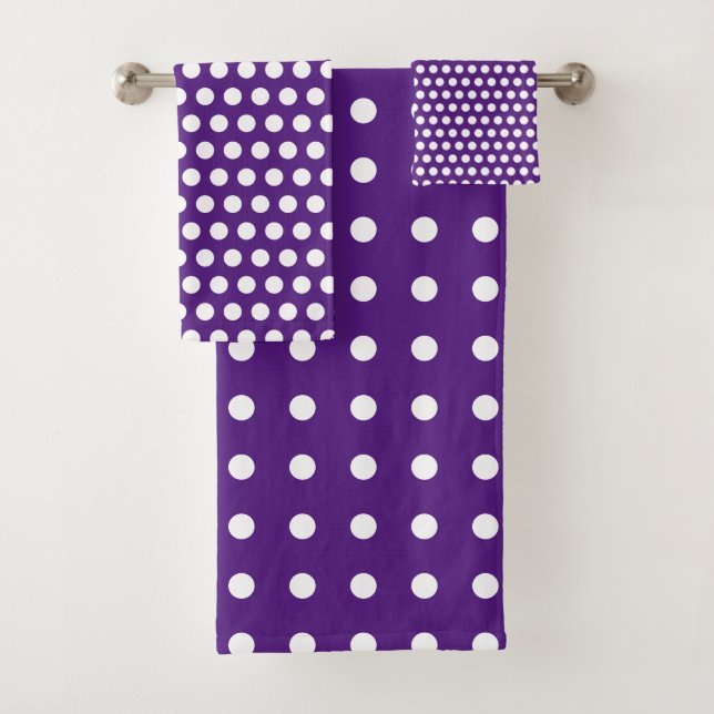 Royal Purple and White Polka Dots Bath Towel Set (Insitu)