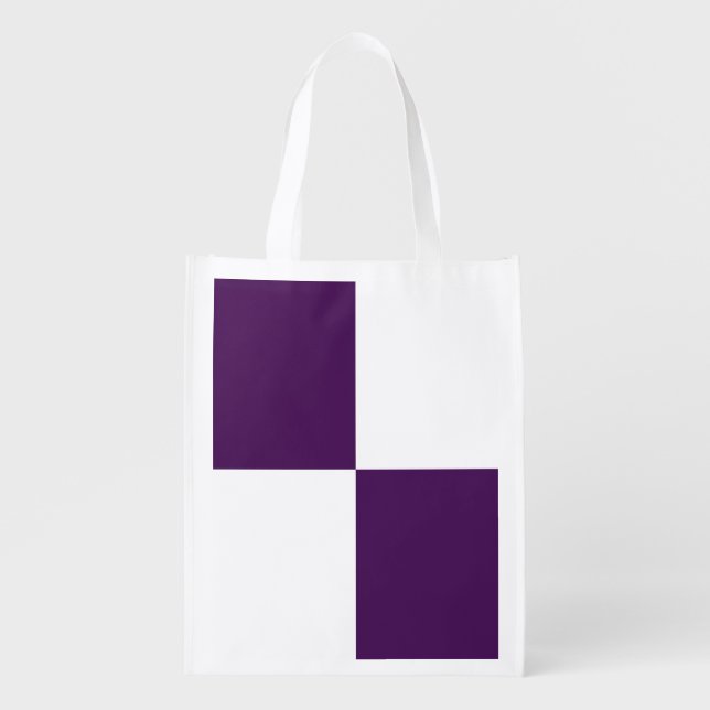 Royal Purple and White Rectangles Reusable Grocery Bag (Front)