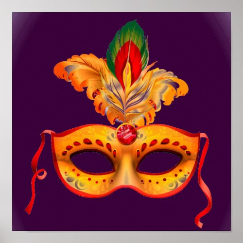 Royal purple and yellow masquerade theatrical mask poster