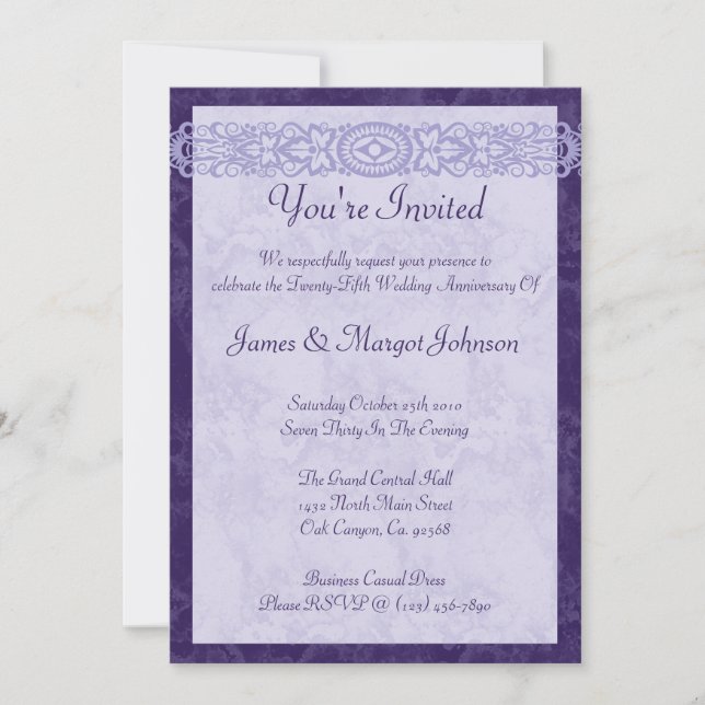 Royal Purple Anniversary Party Invitation (Front)