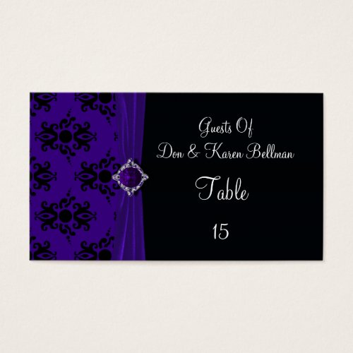 Royal Purple &amp; Black Damask Place Business Card Templates