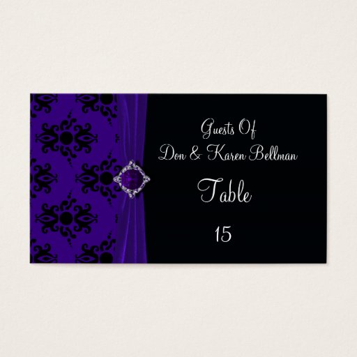 Customizable Royal Purple &amp; Black Damask Place Business Card Templates