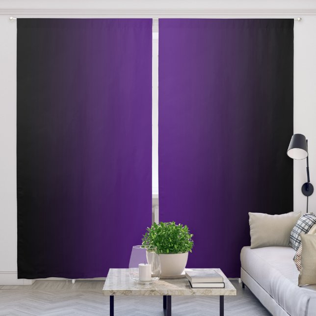 Royal Purple Black Edges Gradient Blackout Curtains (Living Room)