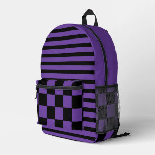 Royal Purple Black Vintage Checkered and Striped Printed Backpack