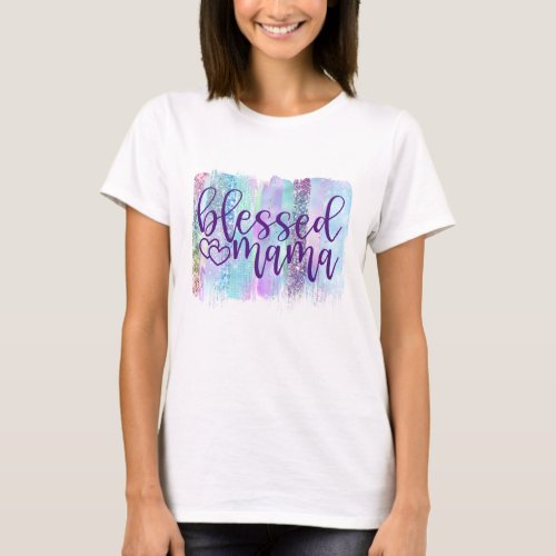 Royal Purple Blessed Mama Iridescent Brush Strokes T_Shirt