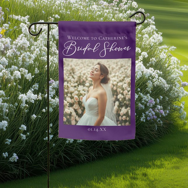 Royal Purple Bridal Shower Personalized Photo Garden Flag (Creator Uploaded)
