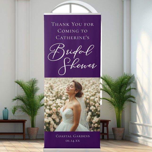 Royal Purple Bridal Shower Personalized Photo Retractable Banner (Creator Uploaded)