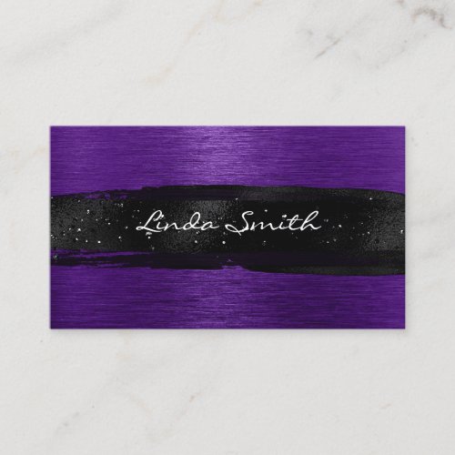 Royal Purple Brushed Metal Black Brush Strokes Business Card
