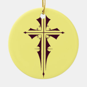 Royal Purple Christian Cross Art Ceramic Ornament