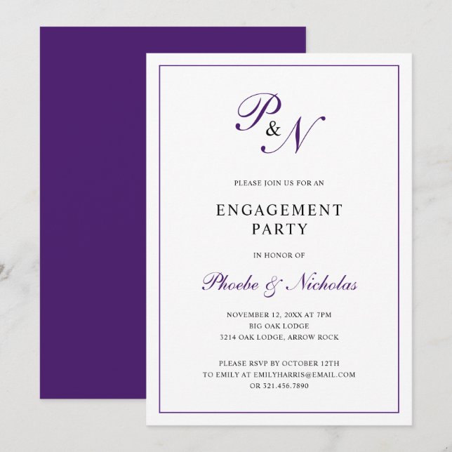 Royal Purple Classic Elegant Engagement Party Invitation (Front/Back)