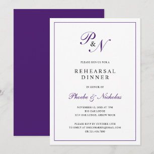 Royal Purple Classic Elegant Rehearsal Dinner Invitation