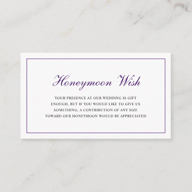 Royal Purple Classic Elegant Wedding Enclosure Card (Front)