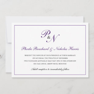 Royal Purple Classic Elegant Wedding Invitation