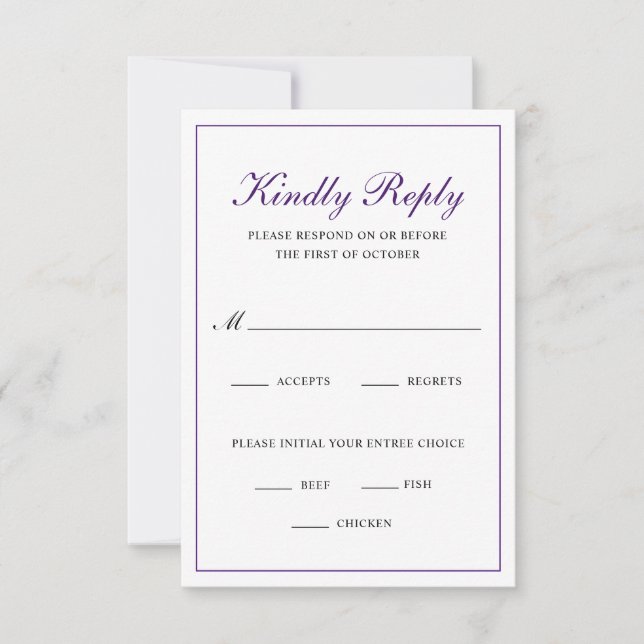 Royal Purple Classic Elegant Wedding RSVP Card (Front)