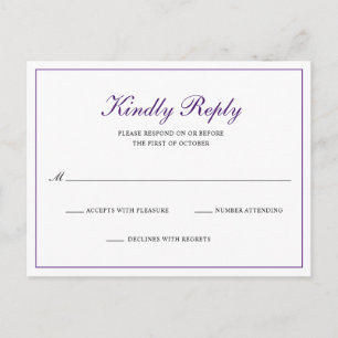 Royal Purple Classic Elegant Wedding RSVP Invitation Postcard