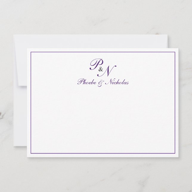 Royal Purple Classic Elegant Wedding Thank You Card (Front)