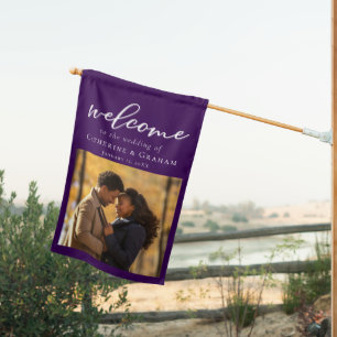Royal Purple Couple Photo Wedding House Flag