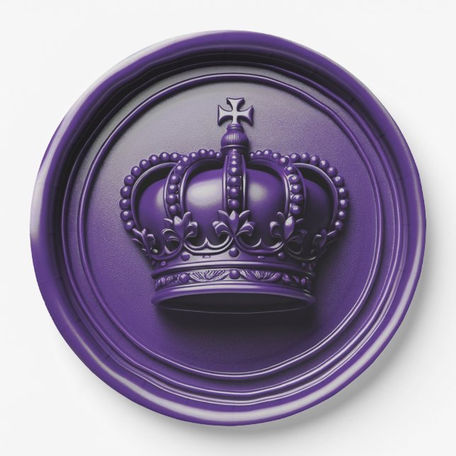 Royal Purple Crown Wax Seal Birthday Wedding Paper Plates (Front)