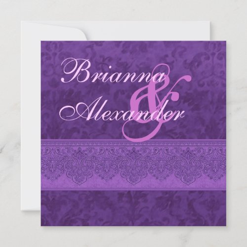 Royal Purple Damask and Lace Wedding Invitation