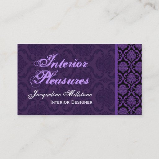Customizable Royal Purple Damask Monogram Business Card