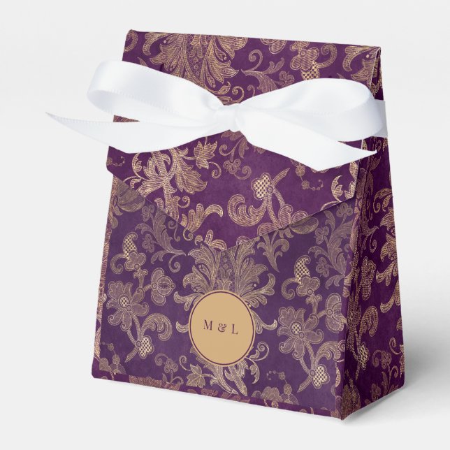 Royal Purple Damask Monogram Wedding Favor Box (Front Side)
