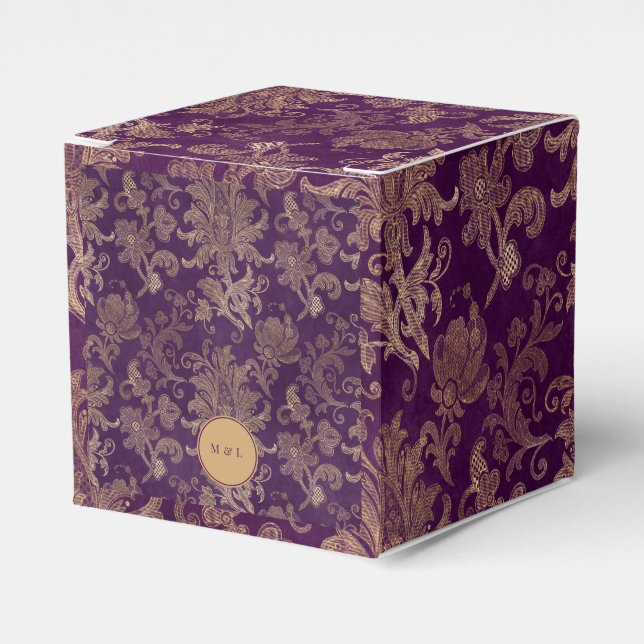Royal Purple Damask Monogram Wedding Favor Box (Front Side)
