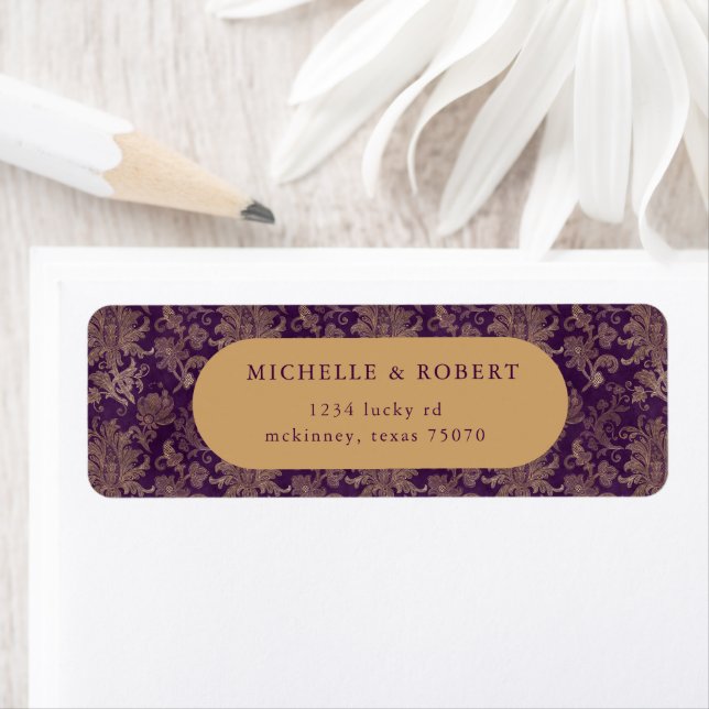 Royal Purple Damask Return Address Label (Insitu)