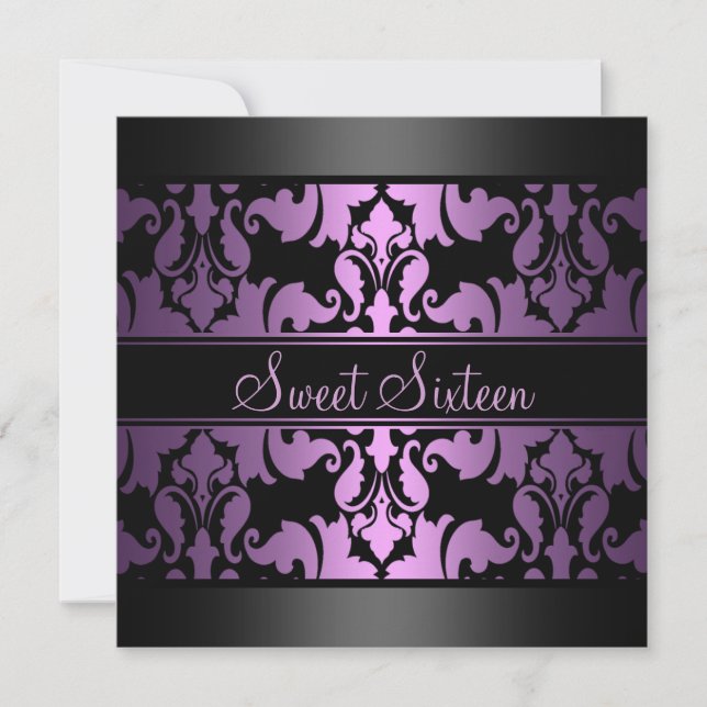 Royal Purple Damask Sweet16 Birthday Invite (Front)