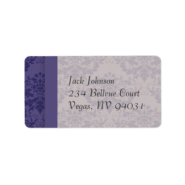 Royal Purple Damask Wedding Label (Front)