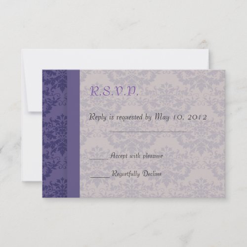 Royal Purple Damask Wedding RSVP Card