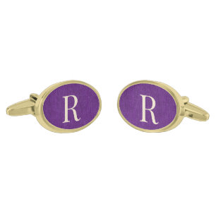 Royal Purple Denim Monogram Oval Gold-Plated Cufflinks