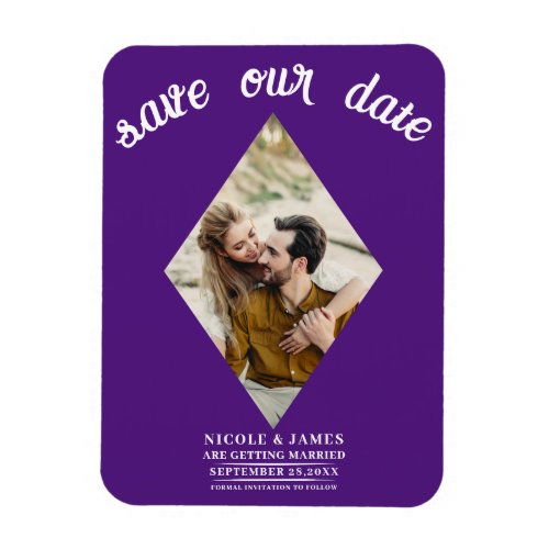 Royal Purple Diamond Photo Wedding Save the Date Magnet
