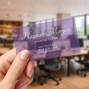 Royal Purple Elegant Calligraphy Clear Business Cards