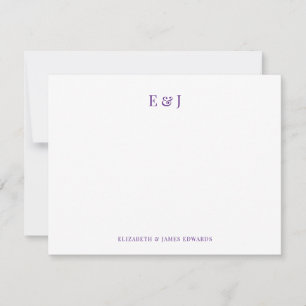 Royal Purple Elegant Couple Initials Personalized Note Card