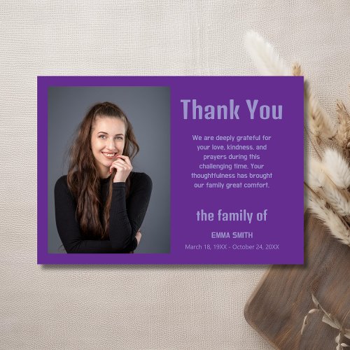 Royal Purple Elegant Photo Funeral Sympathy