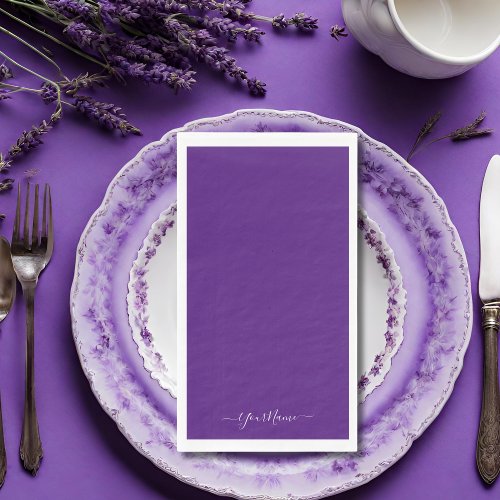 Royal purple _ elegant script  paper guest towels