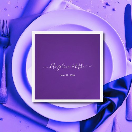 Royal purple _ elegant script personalized napkins